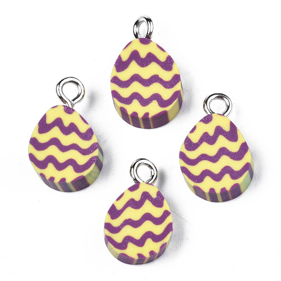 Handmade Polymer Clay Charms, with Platinum Tone Iron Loop, Easter Egg