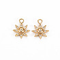 Brass Micro Pave Clear Cubic Zirconia Charms, Nickel Free, Sun