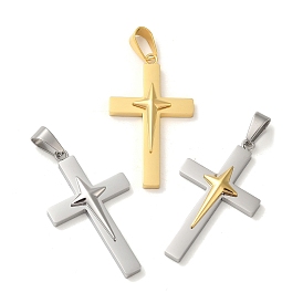 Vacuum Plating 304 Stainless Steel Pendants, Cross with Star Charm, Religion