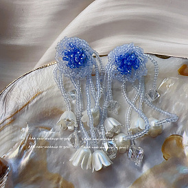 Handmade Beaded Orchid Bell Snow Group Tassel Earrings Braided Romantic Earrings Women's Vacation Style Earrings