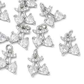 SHEGRACE Brass Clear Cubic Zirconia Pendants, Cherry Charms, Cadmium Free & Lead Free & Nickel Free