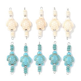 10 шт. 2 цвета окрашенные синтетические бирюзовые черепахи рондель бисерные подвески-соединители, с 304 петлями из нержавеющей стали, цвет нержавеющей стали