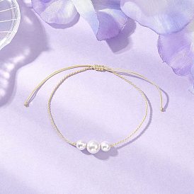 Браслеты из круглых бусин с ракушечным жемчугом, плетеные браслеты из бисера для женщин, с нейлоновой нитью