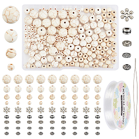 DIY Synthetic Turquoise Bracelet Making Kit, Including 200pcs Round Synthetic Turquoise Beads, 1Pc Beading Needles, 50Pcs Alloy Beads, Elastic Thread