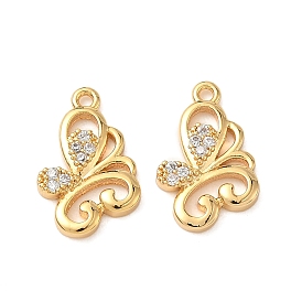 Латунные микропаве прозрачные подвески с фианитом, бабочка, без никеля 