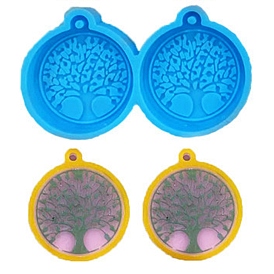 Flat Round with Tree of Life Pendant Silicone Molds, Resin Casting Molds, for DIY UV Resin & Epoxy Resin Jewelry Making