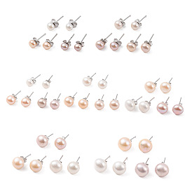 Boucles d'oreilles à perles rondes en perles naturelles, avec des apprêts en argent sterling véritable plaqué platine