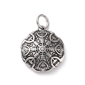 304 Stainless Steel Pendants, with Jump Ring, Flat Round with Helm of Awe