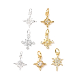 925 Sterling Silver Pave Clear Cubic Zirconia Star Charms, with Jump Rings & 925 Stamp