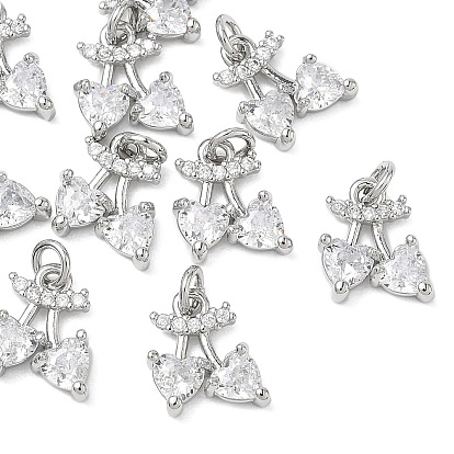 SHEGRACE Brass Clear Cubic Zirconia Pendants, Cherry Charms, Cadmium Free & Lead Free & Nickel Free