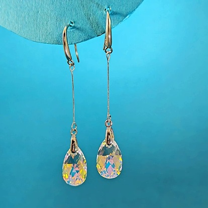 Brass & Synthetic Quartz Dangle Earrings for Women, Teardrop, Golden