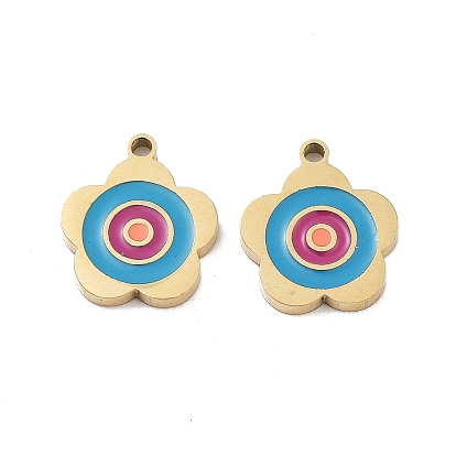 Ионное покрытие (ip) 316 хирургические брелоки из нержавеющей стали, без никеля , с эмалью, цветочный шарм, реальный 18 k позолоченный