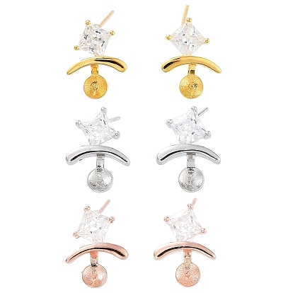 925 Sterling Silver with Cubic Zirconia Stud Earring Findings, with S925 Stamp, for Half Drilled Beads