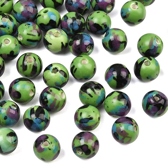 Glazed Porcelain Beads, Glossy Ceramic Beads, Round