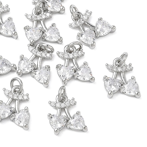 SHEGRACE Brass Clear Cubic Zirconia Pendants, Cherry Charms, Cadmium Free & Lead Free & Nickel Free