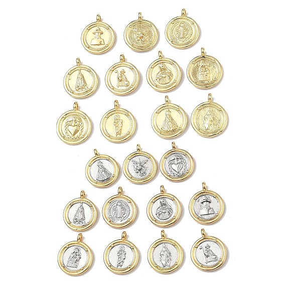 Религия латунные подвески, плоские круглые прелести, долговечный, без кадмия и без свинца, стойки покрытие