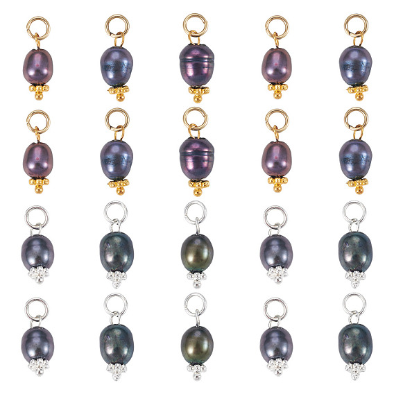 20шт 2 стиль натуральный культивированный пресноводный жемчуг подвески, с 304 стали и латуни выводы из нержавеющей