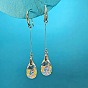Brass & Synthetic Quartz Dangle Earrings for Women, Teardrop, Golden
