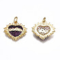 Brass Micro Pave Cubic Zirconia Pendants, with Jump Rings, Nickel Free, Heart, Real 16K Gold Plated