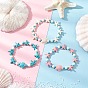 3 piezas 3 colores estrellas de mar y tortugas pulseras elásticas de cuentas de turquesa sintética para mujeres