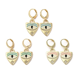 Horse Eye Real 18K Gold Plated Brass Dangle Leverback Earrings, with Enamel and Cubic Zirconia