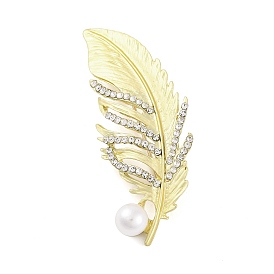 Alloy Crystal Rhinestone & Plastic Pearl Feather Brooch for Women