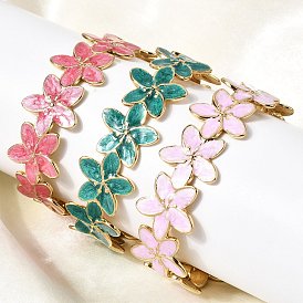 304 женские эмалевые браслеты из нержавеющей стали, цветок, ионное покрытие (ip)