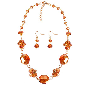 Комплекты из цепочек-цепочек и сережек-подвесок из сплава стекла в форме овала и цветка, золотые