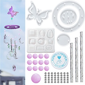 DIY Butterfly Wind Chime Making Kits, Including Silicone Molds, Aluminum Tube, Acrylic Beads and Crystal Thread