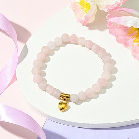 Браслеты из натуральных драгоценных камней для женщин, с золотыми 304 бусинами из нержавеющей стали и подвесками, сердце