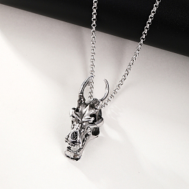 Stainless Steel Dragon Head Pendant Necklace for Men Halloween Accessory