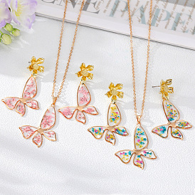 Sweet Floral Butterfly Earrings and Necklace Set for Chic Style