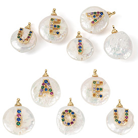 5 шт. 5 стили натуральные культивированные пресноводные жемчужные самородки с подвесками в виде букв, с латунными цветными кубическими цирконами-кабошонами, долговечный, золотые