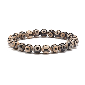 Natural Dzi Agate Stretch Bracelet, Gemstone Mala Beads Protection Bracelet for Women