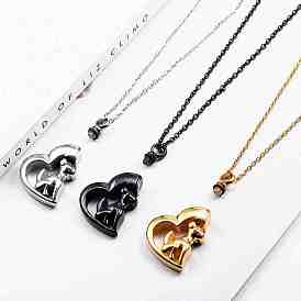 Urn Ashes Necklace, Stainless Steel Heart with Dog Pendant Necklace, Memorial Jewelry for Men Women