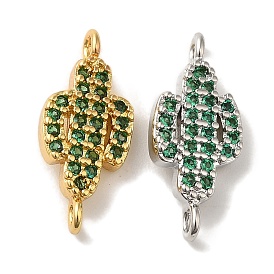 Rack Plating Brass Micro Pave Green Cubic Zirconia Cactus Connector Links, Cadmium Free & Lead Free