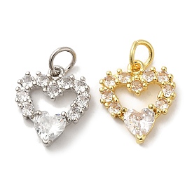 Brass Micro Pave Cubic Zirconia Pendants, Long-Lasting Plated, Cadmium Free & Lead Free, Heart