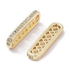 Brass Micro Pave Clear Cubic Zirconia Multi-Strands Links, Cadmium Free & Nickel Free & Lead Free, Spacer Bars, Oval, 3-Hole