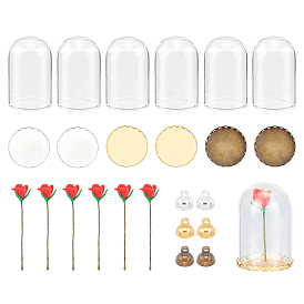 CHGCRAFT DIY Glass Dome Vial Pendant Making Kit, Including Brass Lace Edge Bezel Cups, Bead Cup Pendant Bails, Glass Dome and Polymer Clay Artifical Flower