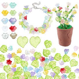 200Stück 2Stile transparente, sprühlackierte Glasperlen, Blume