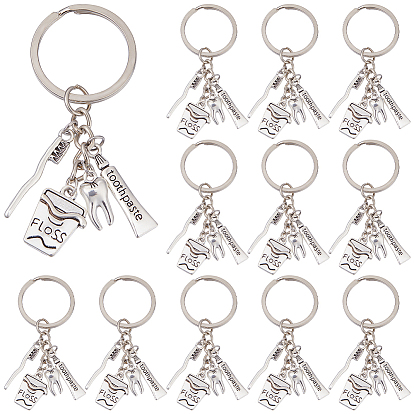12шт. брелок для ключей из сплава для ухода за зубами, с железными кольцами
