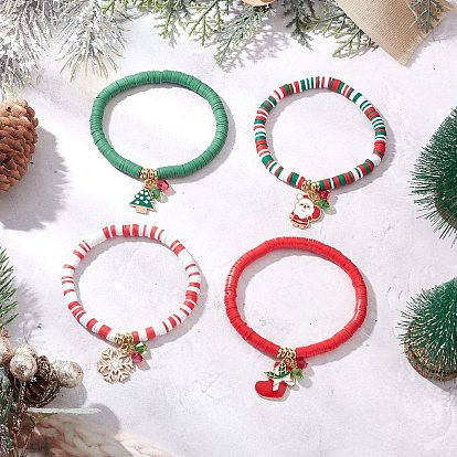 4шт. наборы браслетов ручной работы из полимерной глины с рождественской тематикой, сплав эмали шарм браслеты