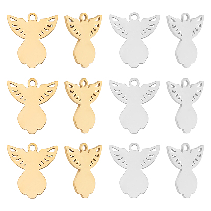 12Pcs 2 Colors Ion Plating(IP) 201 Stainless Steel Pendants, Cut, Fairy