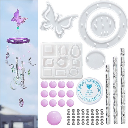 DIY Butterfly Wind Chime Making Kits, Including Silicone Molds, Aluminum Tube, Acrylic Beads and Crystal Thread