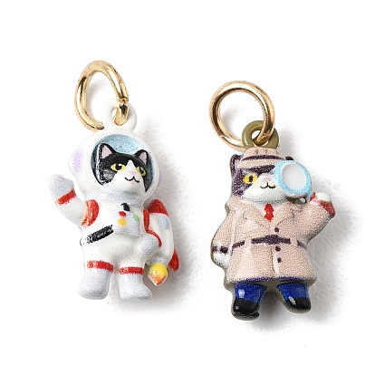Printed Brass Pendants, Cat Shape Charms, Golden