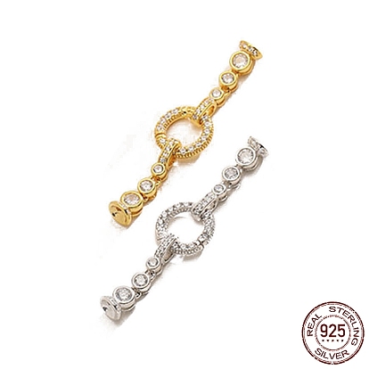 925 Sterling Silver Micro Pave Clear Cubic Zirconia Fold Over Clasps, Ring