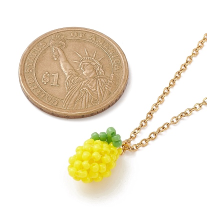 Glass Seed Beaded Lemon Pendant Necklace with 304 Stainless Steel Cable Chains