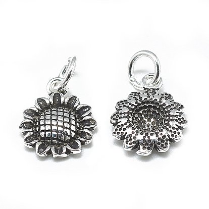 Thai 925 Sterling Silver Charms, with Jump Ring, Sunflower