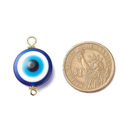 Transparent Evil Eye Resin Connector Charms, with Alloy Spacer Beads and Iron Double Loops, Mixed Color, Flat Round