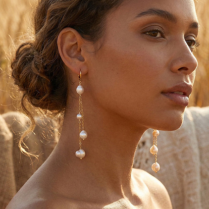 Самородки 304 серьги-кольца с кисточками из нержавеющей стали, с имитацией жемчуга